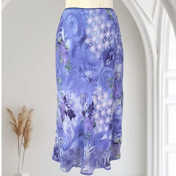 Connected Early 2000's Flower Rose Purple Blue Mesh Midi Skirt L - Picture 1 of 6